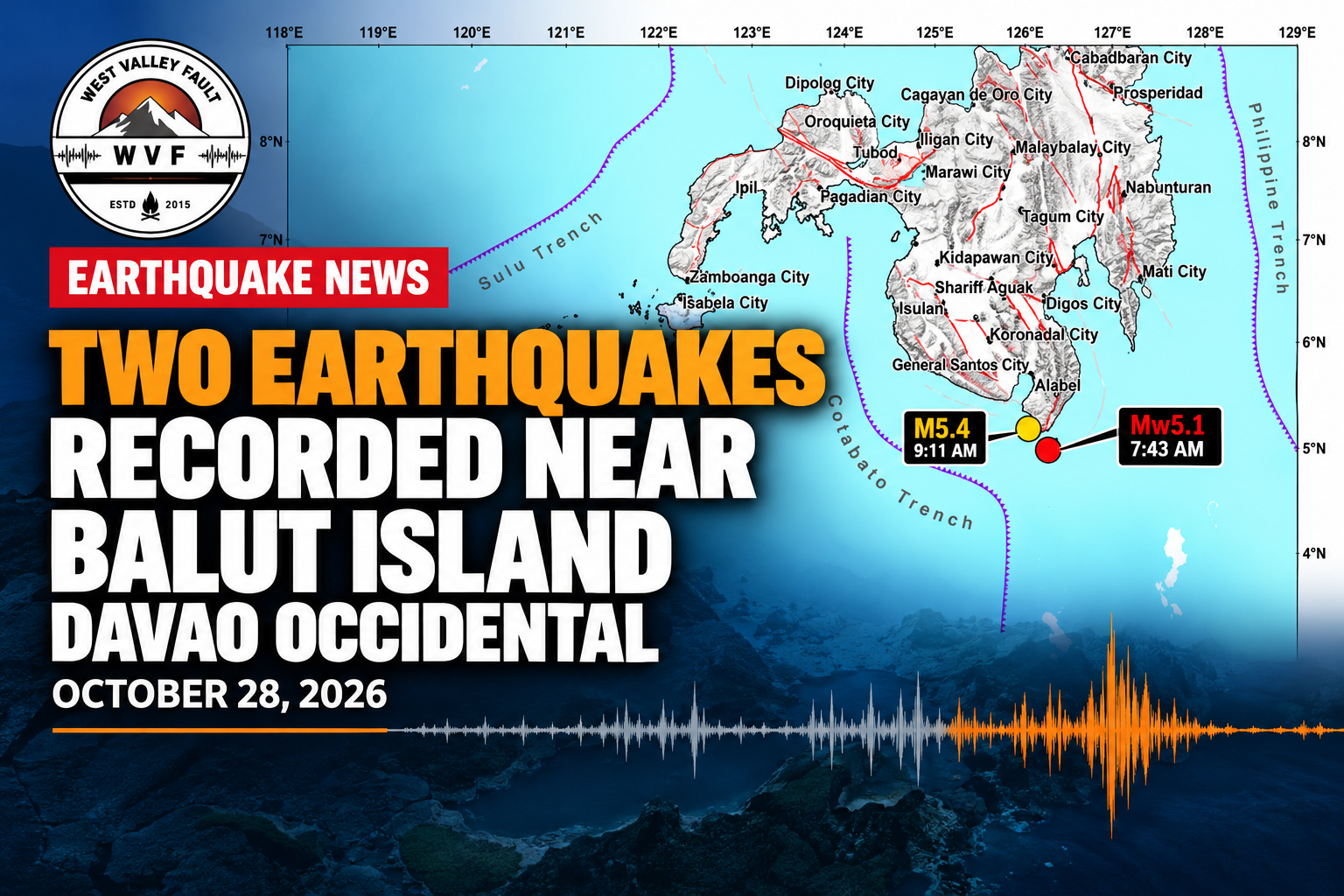 Two Earthquakes Near Balut Island on October 28: Mw 5.1 and Mw 5.0 Confirmed